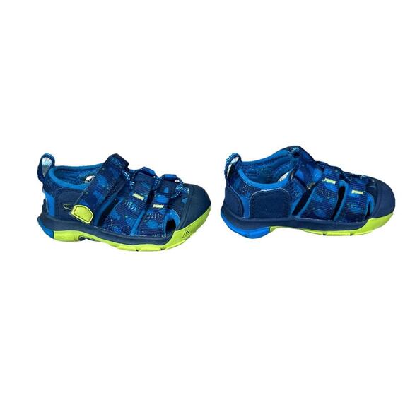 Unisex Toddler Keen Washable Sandals Newport H2 Blue Green Fish Pattern Size 5 - Picture 3 of 7